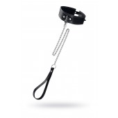 Кожаный двухслойный ошейник с белой строчкой и поводком - Pecado - купить с доставкой в Ельце