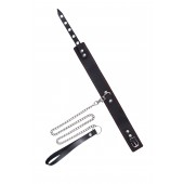 Кожаный двухслойный ошейник с красной строчкой и поводком - Pecado - купить с доставкой в Ельце