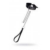 Кожаный двухслойный ошейник с красной строчкой и поводком - Pecado - купить с доставкой в Ельце