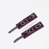 Черно-розовые кожаные наручники с розовой строчкой - Crazy Handmade - купить с доставкой в Ельце