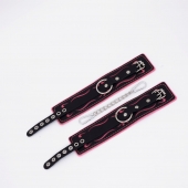 Черно-розовые кожаные оковы с розовой строчкой - Crazy Handmade - купить с доставкой в Ельце