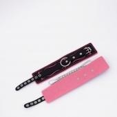 Черно-розовые кожаные оковы с розовой строчкой - Crazy Handmade - купить с доставкой в Ельце