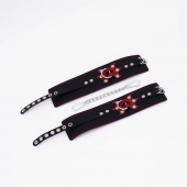 Черные кожаные оковы с красным декором и строчкой - Crazy Handmade - купить с доставкой в Ельце