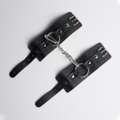 Черные кожаные наручники с красной строчкой - Crazy Handmade - купить с доставкой в Ельце