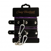 Черно-фиолетовые скругленные наручники с мягкой подкладкой - Crazy Handmade - купить с доставкой в Ельце