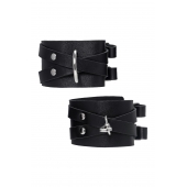 Черные кожаные оковы с двумя перекрёстными ремешками - Pecado - купить с доставкой в Ельце