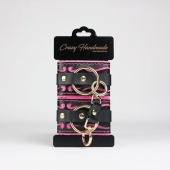 Черные кожаные наручники с розовой строчкой - Crazy Handmade - купить с доставкой в Ельце