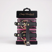 Черные кожаные оковы с розовой строчкой - Crazy Handmade - купить с доставкой в Ельце