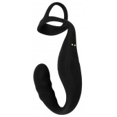 Черное эрекционное кольцо со стимуляцией промежности и анальной пробкой Cock Ring with RC Prostate Plug - Orion - в Ельце купить с доставкой