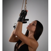 Черные высокие кожаные наручники для подвешивания - Crazy Handmade - купить с доставкой в Ельце