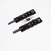 Черные кожаные наручники с узорами и золотистой фурнитурой - Crazy Handmade - купить с доставкой в Ельце