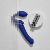 Синий безремневой страпон Multi Orgasm Bendable Strap-On size XL с клиторальной стимуляцией - Strap-on-me - купить с доставкой в Ельце