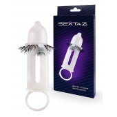 Эластичная насадка на пенис с подхватом мошонки и стимулирующими «ресничками» - Sextaz - в Ельце купить с доставкой
