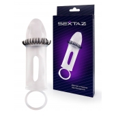 Закрытая насадка на пенис с подхватом мошонки и стимулирующими «ресничками» - Sextaz - в Ельце купить с доставкой