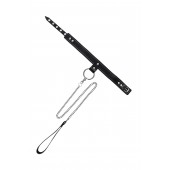 Черный узкий однослойный ошейник с серебристым поводком-цепочкой - Pecado - купить с доставкой в Ельце