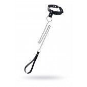 Черный узкий однослойный ошейник с серебристым поводком-цепочкой - Pecado - купить с доставкой в Ельце