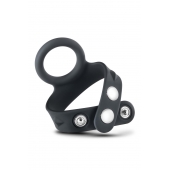 Черное эрекционное кольцо с подхватом мошонки на кнопках VS6 - Blush Novelties - в Ельце купить с доставкой