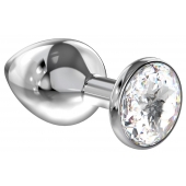 Большая серебристая анальная пробка Diamond Clear Sparkle Large с прозрачным кристаллом - 8 см. - Lola Games - купить с доставкой в Ельце