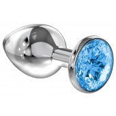 Большая серебристая анальная пробка Diamond Light blue Sparkle Large с голубым кристаллом - 8 см. - Lola Games - купить с доставкой в Ельце