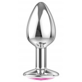 Малая серебристая анальная пробка Diamond Pink Sparkle Small с розовым кристаллом - 7 см. - Lola Games - купить с доставкой в Ельце
