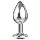 Большая серебристая анальная пробка Diamond Purple Sparkle Large с фиолетовым кристаллом - 8 см. - Lola Games - купить с доставкой в Ельце