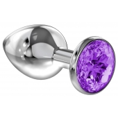 Большая серебристая анальная пробка Diamond Purple Sparkle Large с фиолетовым кристаллом - 8 см. - Lola Games - купить с доставкой в Ельце