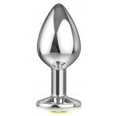 Большая серебристая анальная пробка Diamond Yellow Sparkle Large с жёлтым кристаллом - 8 см. - Lola Games - купить с доставкой в Ельце