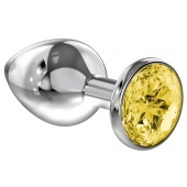 Большая серебристая анальная пробка Diamond Yellow Sparkle Large с жёлтым кристаллом - 8 см. - Lola Games - купить с доставкой в Ельце
