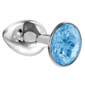 Малая серебристая анальная пробка Diamond Light blue Sparkle Small с голубым кристаллом - 7 см. - Lola Games - купить с доставкой в Ельце
