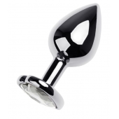 Серебристая анальная пробка с прозрачным кристаллом-сердцем - 8 см. - ToyFa - купить с доставкой в Ельце