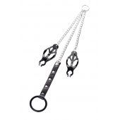 Черно-серебристые зажимы для сосков с кольцом для пениса TOYFA Metal - ToyFa - купить с доставкой в Ельце