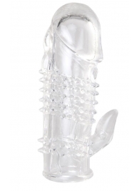 Прозрачная гелевая насадка с шипами и клиторальным отростком - 13 см. - Toyfa Basic - в Ельце купить с доставкой