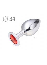 Коническая серебристая анальная втулка с красным кристаллом - 8,2 см. - Anal Jewelry Plug - купить с доставкой в Ельце