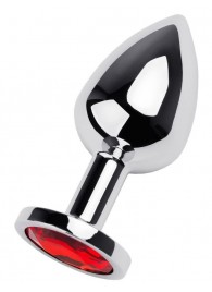 Серебристая коническая анальная пробка с красным кристаллом - 8 см. - ToyFa - купить с доставкой в Ельце