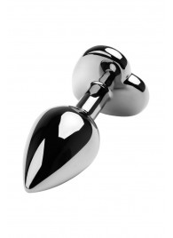 Серебристая коническая анальная пробка с красным кристаллом-сердечком - 7 см. - ToyFa - купить с доставкой в Ельце