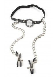 Кляп, соединенный цепочкой с клипсами для сосков - Pipedream - купить с доставкой в Ельце