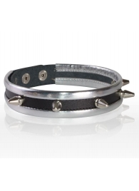 Серебристо-черный узкий ошейник с шипами - Sitabella - купить с доставкой в Ельце