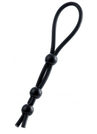Черное лассо на пенис с тремя бусинами - A-toys - в Ельце купить с доставкой