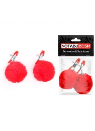 Зажимы для сосков с красным пушком - Notabu - купить с доставкой в Ельце