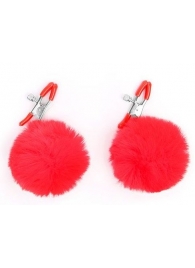 Зажимы для сосков с красным пушком - Notabu - купить с доставкой в Ельце