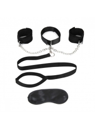 Чёрный ошейник с наручниками и поводком Collar Cuffs   Leash Set - Lux Fetish - купить с доставкой в Ельце