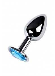 Серебристая конусовидная анальная пробка с голубым кристаллом - 7 см. - ToyFa - купить с доставкой в Ельце