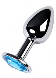 Серебристая конусовидная анальная пробка с голубым кристаллом - 7 см. - ToyFa - купить с доставкой в Ельце