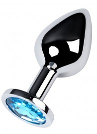 Серебристая конусовидная анальная пробка с голубым кристаллом - 8 см. - ToyFa - купить с доставкой в Ельце