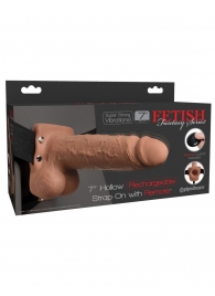 Кофейный перезаряжаемый вибрострапон 7  Hollow Rechargeable Strap-on with Balls - 20,3 см. - Pipedream - купить с доставкой в Ельце