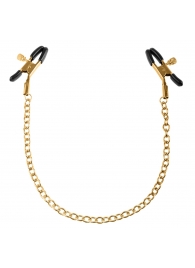 Чёрные с золотом зажимы на соски Gold Chain Nipple Clamps - Pipedream - купить с доставкой в Ельце