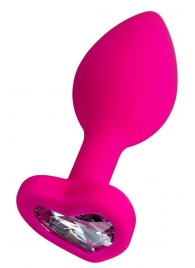 Розовая анальная втулка Diamond Heart с прозрачным кристаллом - 8 см. - ToyFa - купить с доставкой в Ельце