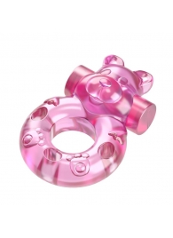 Розовое эрекционное виброкольцо на пенис Pink Bear - Baile - в Ельце купить с доставкой