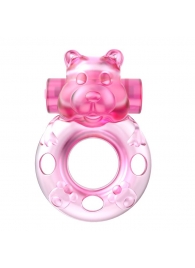 Розовое эрекционное виброкольцо на пенис Pink Bear - Baile - в Ельце купить с доставкой