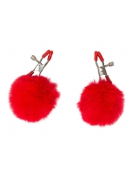 Зажимы на соски Angelic с красными меховыми шариками - Lola Games - купить с доставкой в Ельце